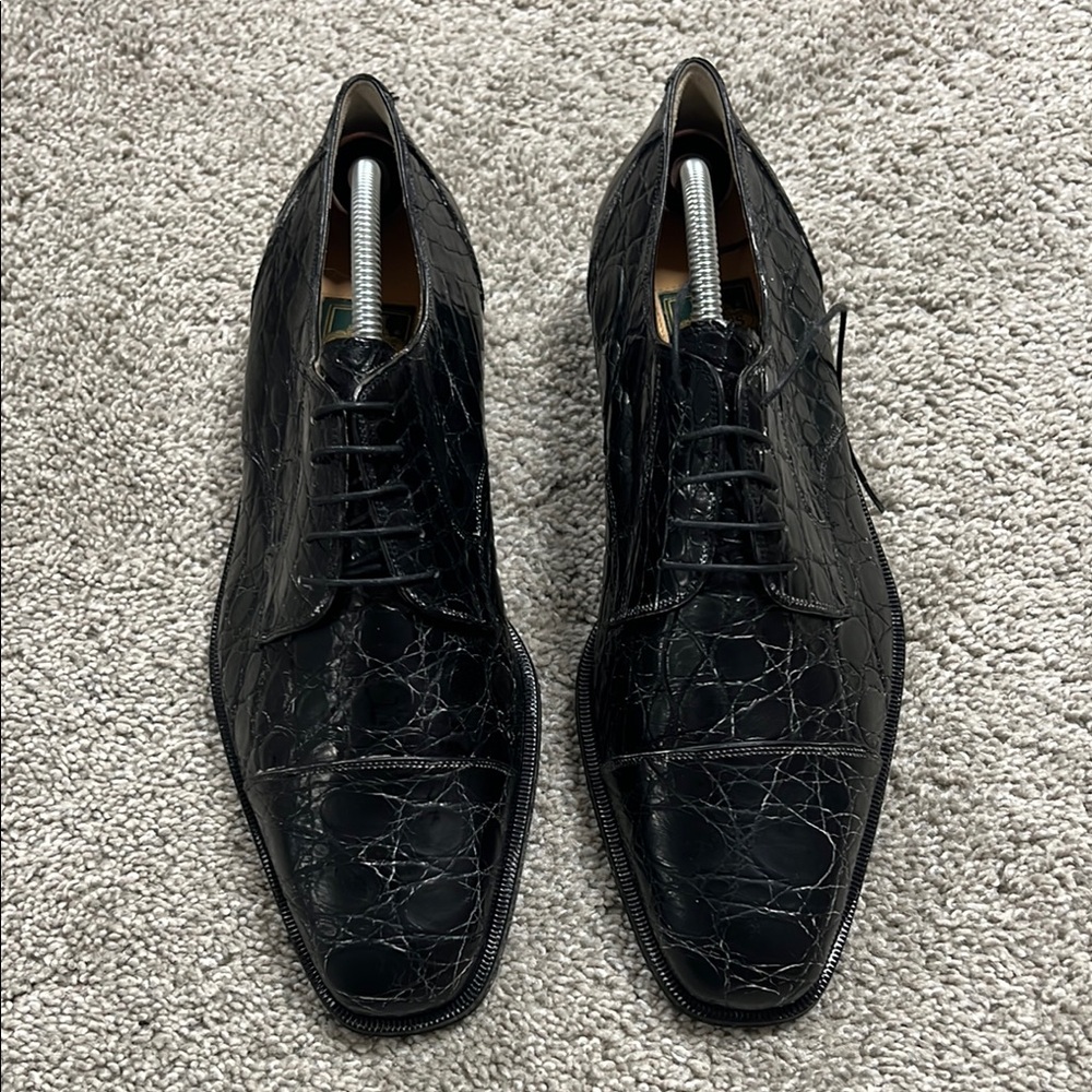 BRAND NEW WALLES CLUB Men's Black Crocodile Pattern Dress Shoes